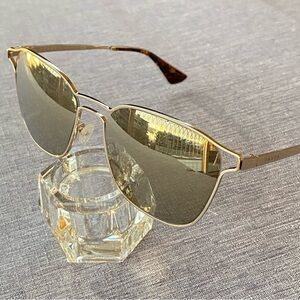 🇮🇹 PRADA | Gold Metal Frame Gold Mirrored Sunglasses